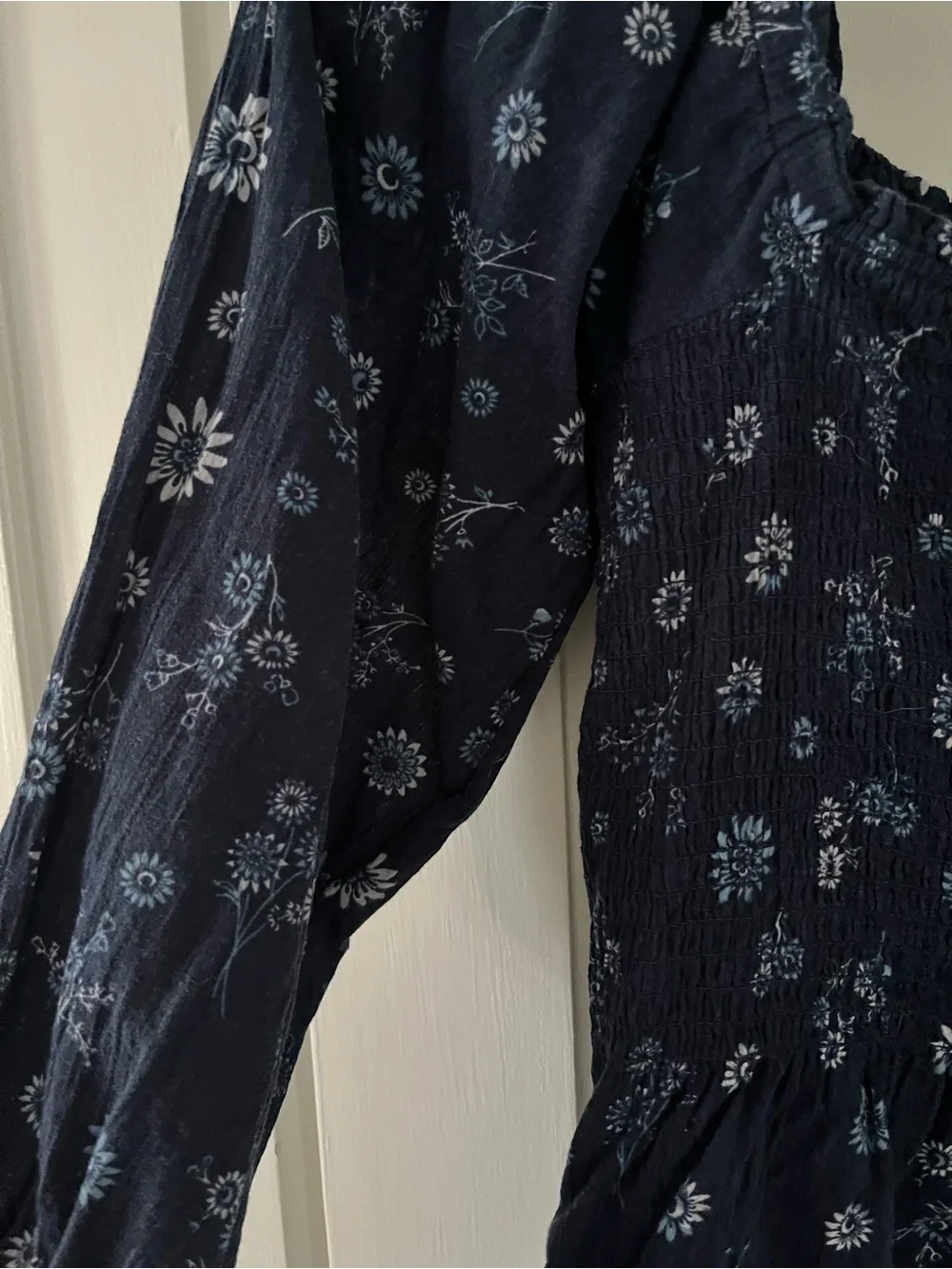 Madewell Navy Blue Floral Smocked Peasant Blouse